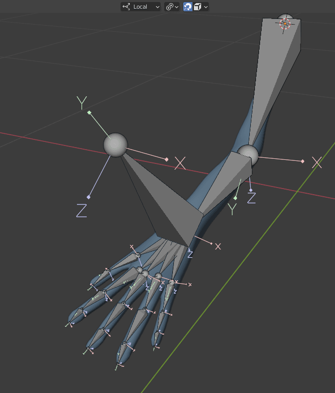Arm rig — a parent bone at the wrist makes the whole hand rotate as a group.