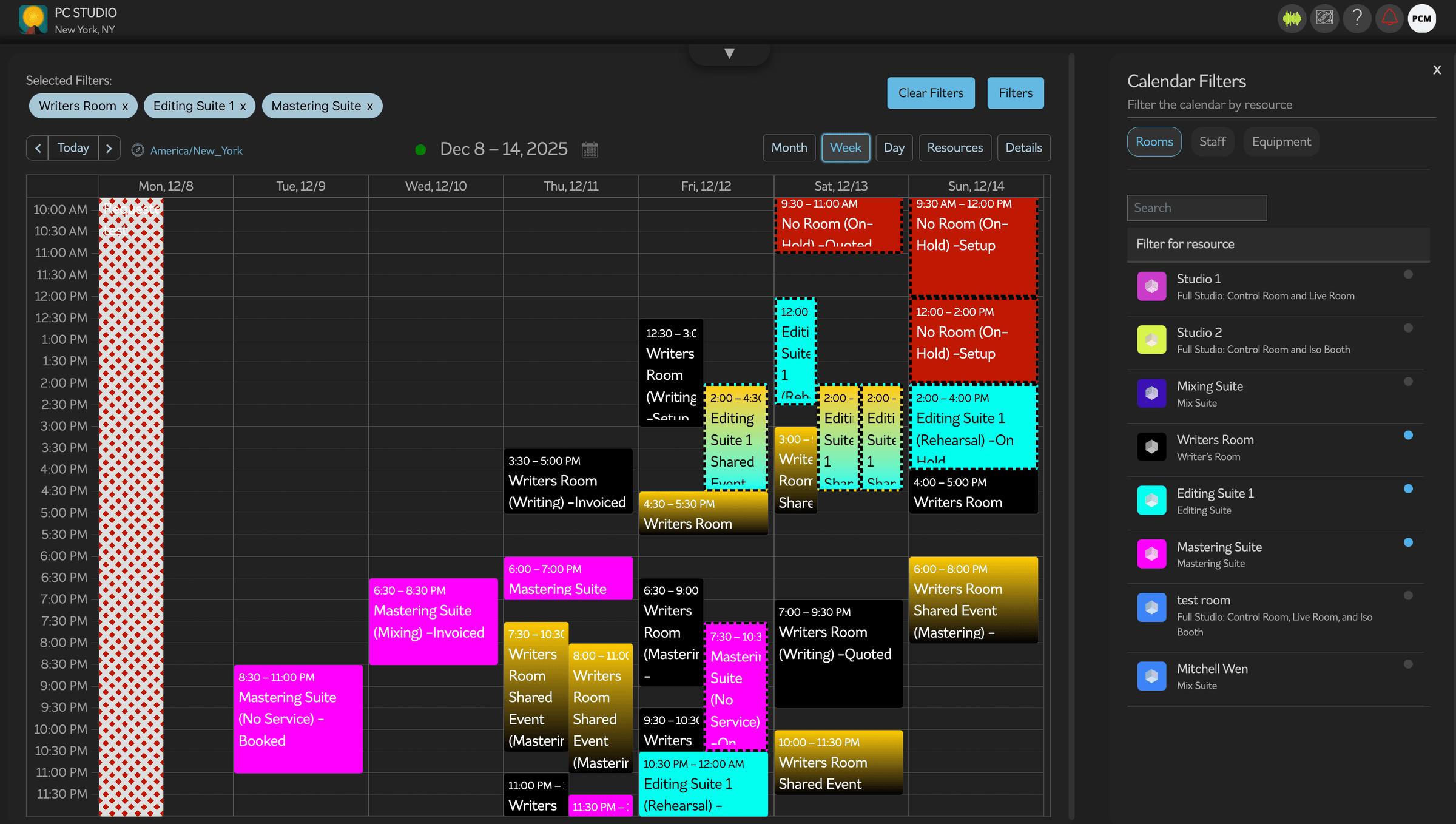 Derived store reshapes /rooms, /staff, /equipment into the calendar library’s resource model.
