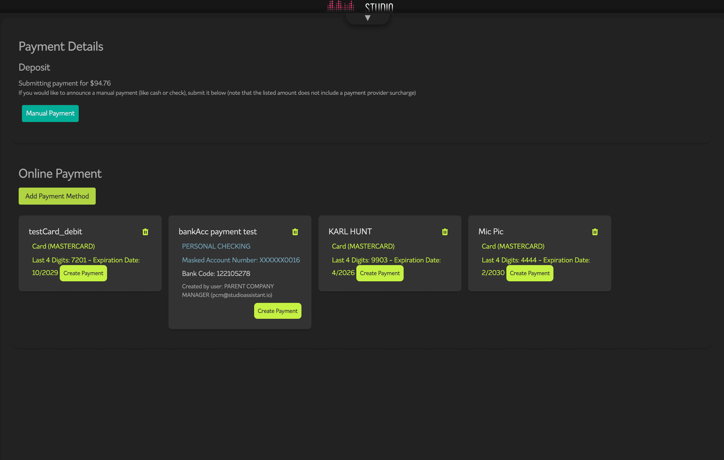 Finix-integrated checkout — tokenized card and ACH, no sensitive data stored.